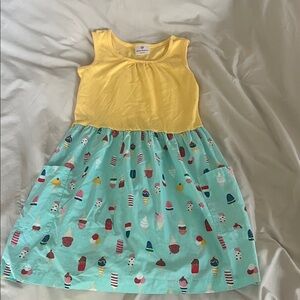 Yellow and Blue Ice Cream Print Kids Dress-HANNA ANDERSSON